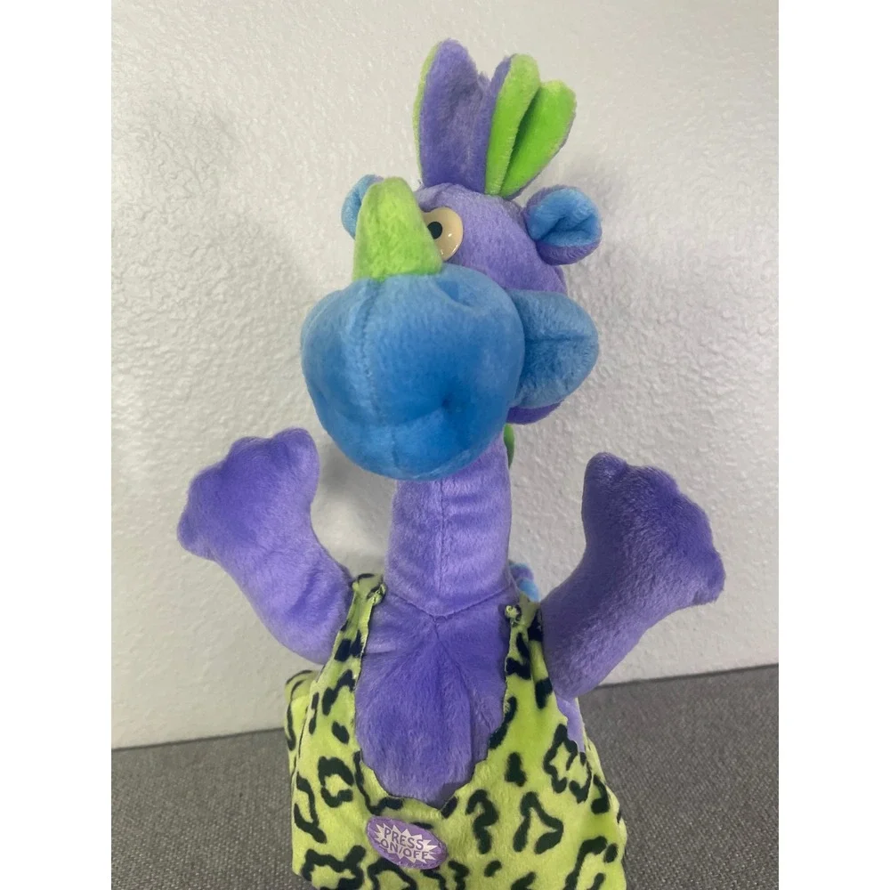 Dan Dee Purple Dinosaur Plush Neon Green Leopard Print Tank Top Interactive Toy